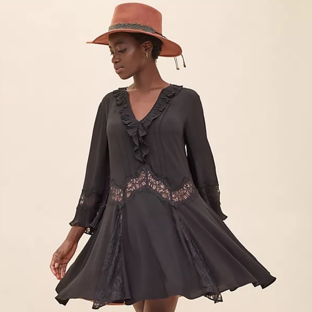 Anthropologie Black Lace Mini Dress